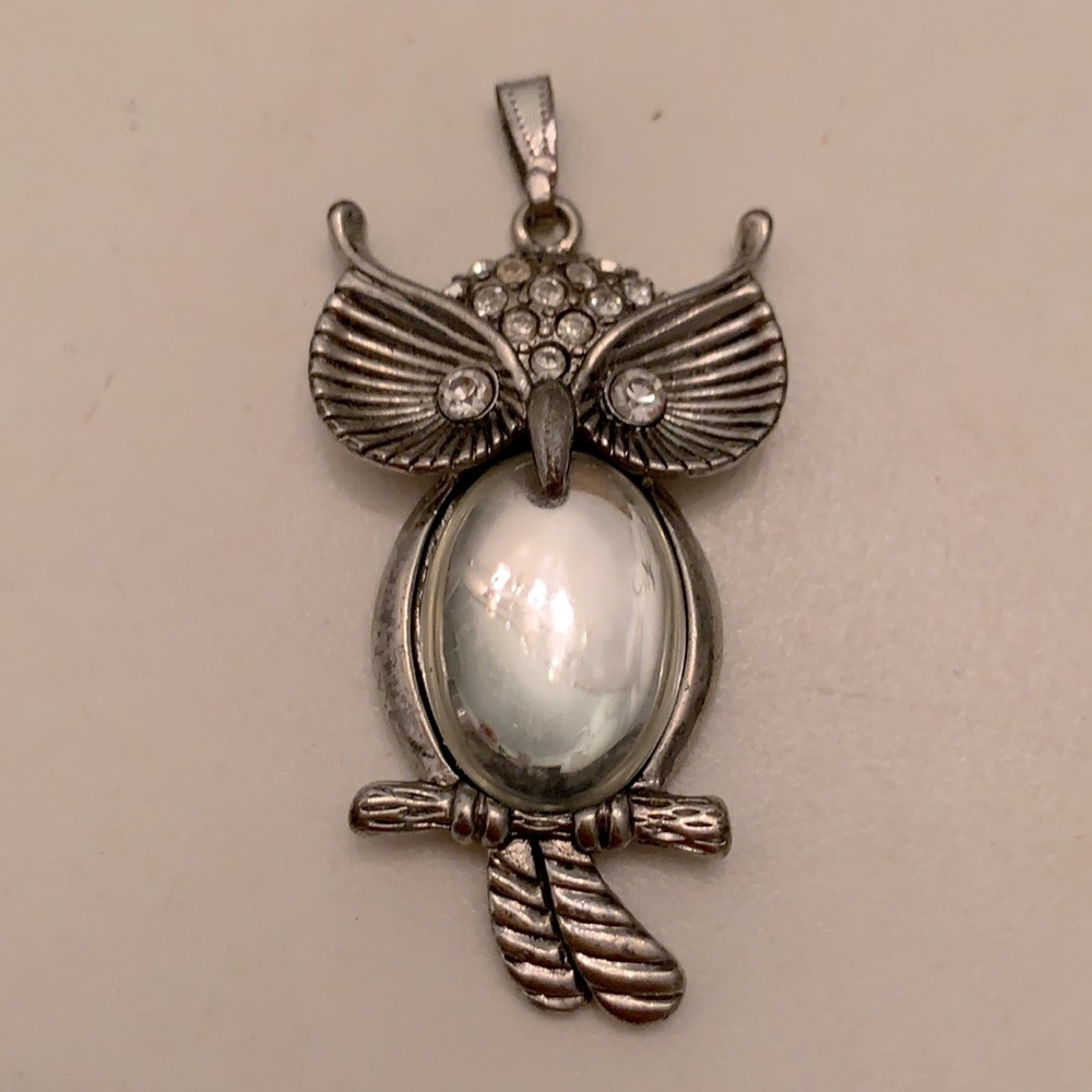 Owl necklace charm with rhinestone & glass bling